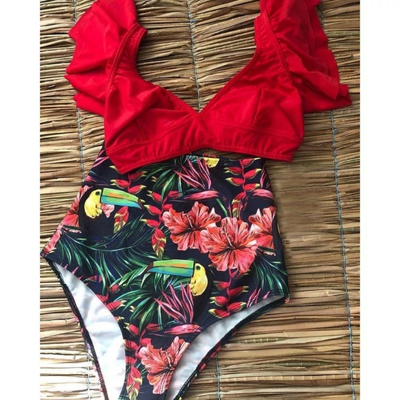 Just in! Floral Highwaisted Ruffle Hem Bikini Set - Picture 2 of 7